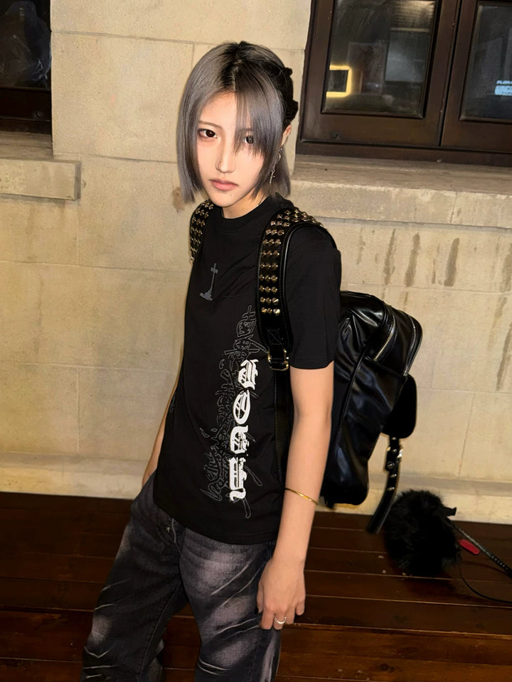 Subculture Black Printed T-shirt, Standard Shoulder Cut 45697:859395