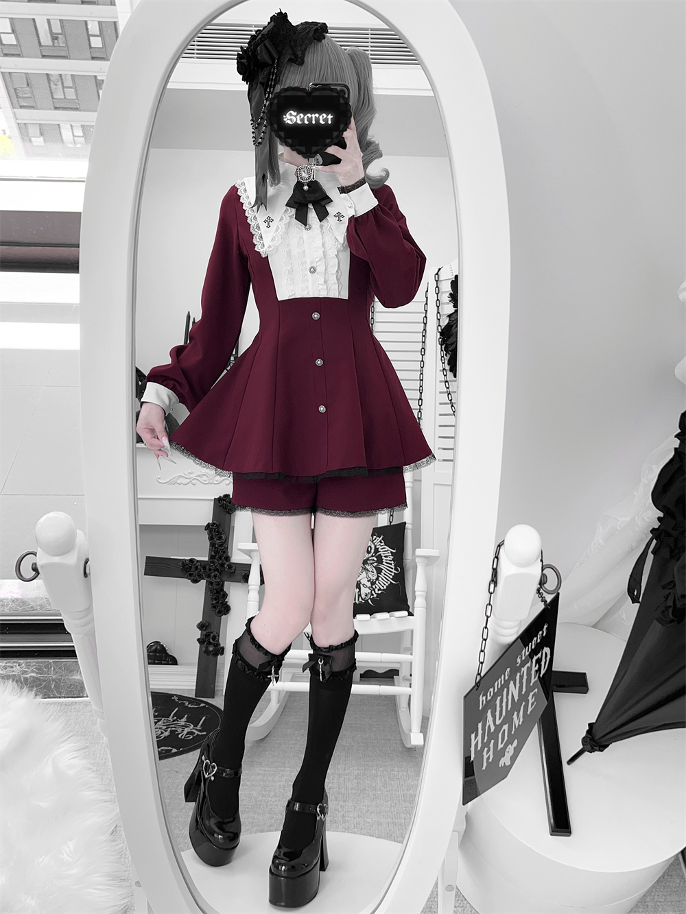 Jirai Kei Dress Set, Pointed Collar With Cross Accents 44145:797345