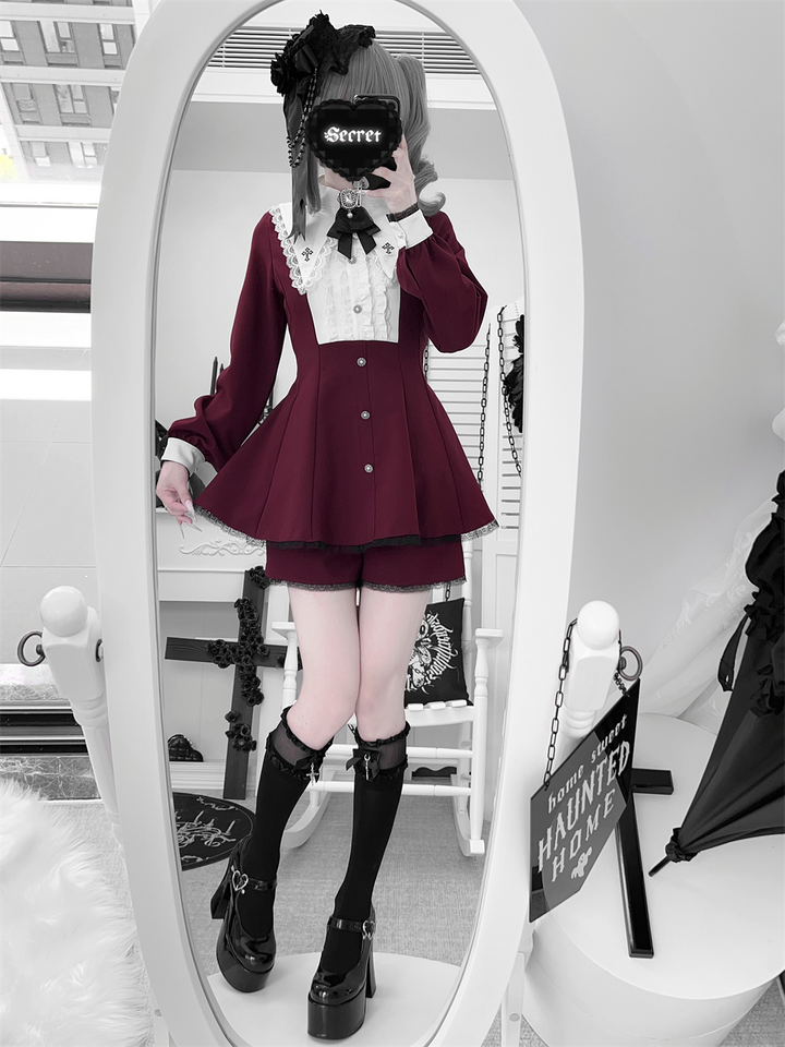 Jirai Kei Dress Set, Pointed Collar With Cross Accents 44145:797345