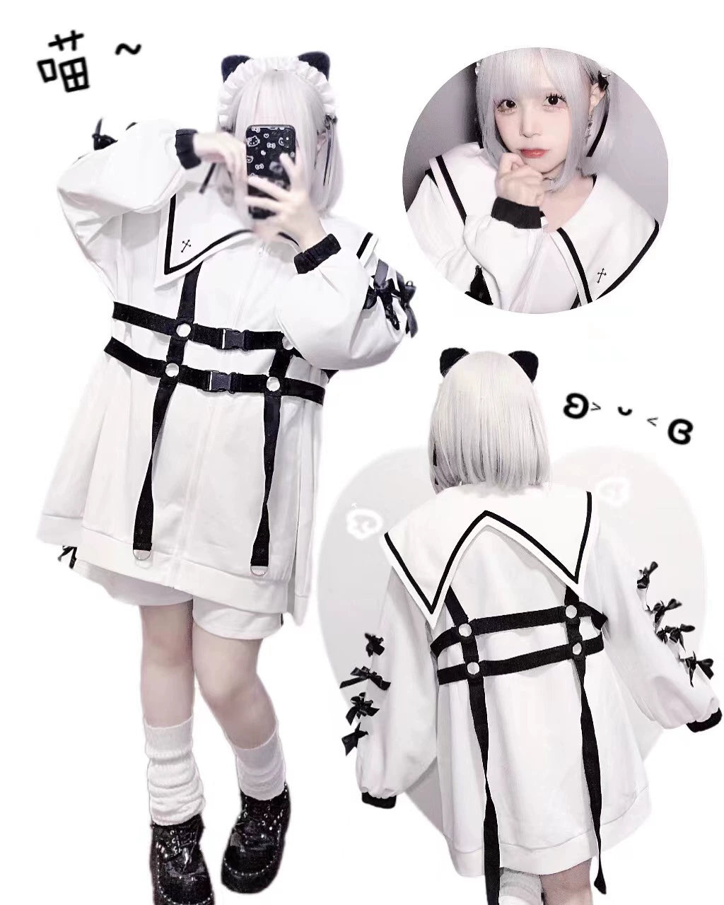 Plus Size Jirai Kei Coat Sailor Collar Sports Jacket With Knot Bow 32926:409322