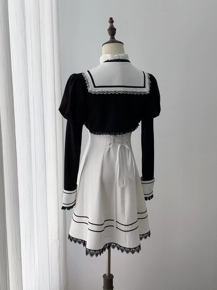 Gothic Dress with Pleated Hem, Detachable Faux Collar 45807:865821