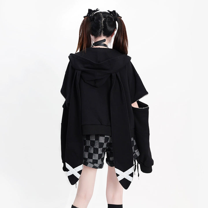 Kawaii Black Long Sleeve Hoodie With Rabbit Ears 22754:326848