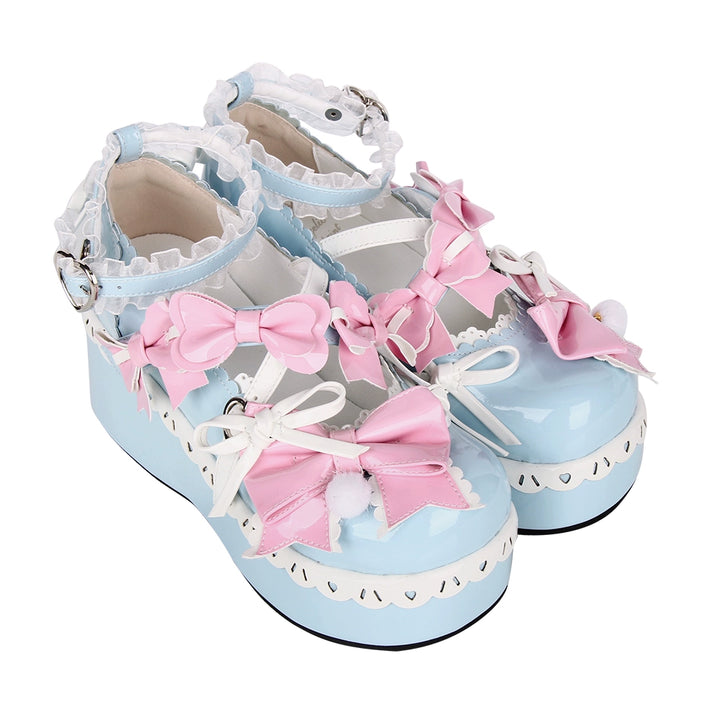 Lolita Shoes Pink Blue Platform Shoes Lace Thick-soled Shoes 37452:561558 37452:561558