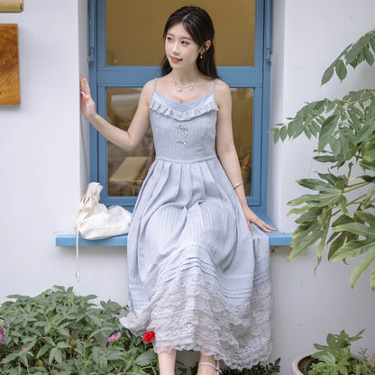 Mori Kei Strap Dress V-neck Dress With Multiple colors 36210:523694