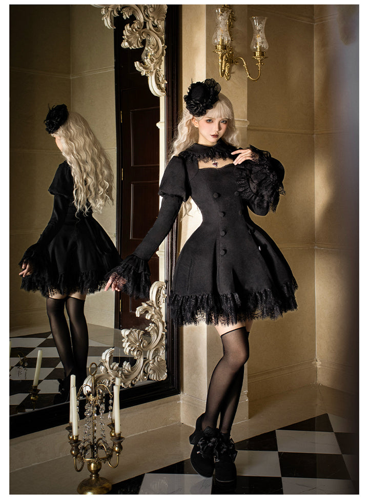 Black Gothic Lolita OP Dress with Removable Princess Sleeves 42492:742017