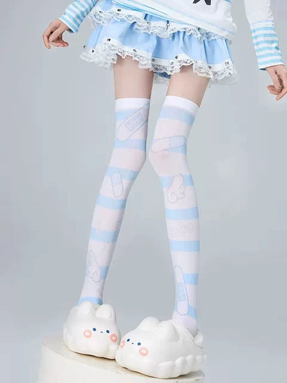 Jirai Kei Hold-ups Thigh High Socks Velvet Print Socks (F) 36542:555130