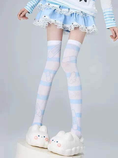 Jirai Kei Hold-ups Thigh High Socks Velvet Print Socks (F) 36542:555130