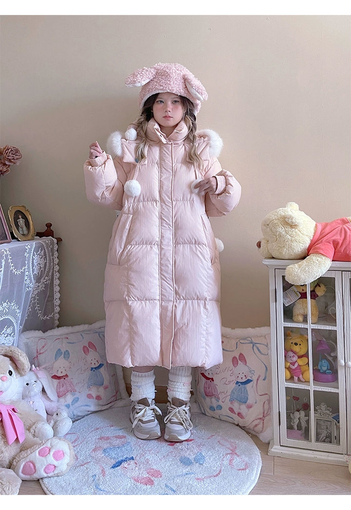 Kawaii Winter Coat Rabbit Ear Hooded Long Down Jacket 40340:665608