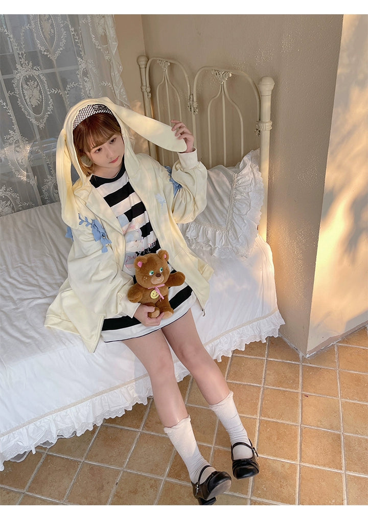 Pastel Oversized Hoodie Blue Apricot Bunny Ears Sweatershirt 22656:344282 22656:344282