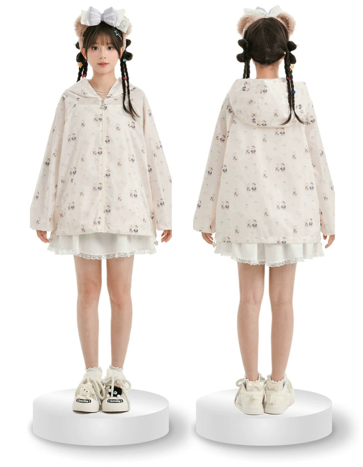 Kawaii Coat Bear Print Sun Protection Hooded Jacket Shorts Set 35900:544442