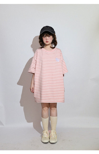 Kawaii Aesthetic Shirt Striped Short Sleeve Cotton Top 36562:518470
