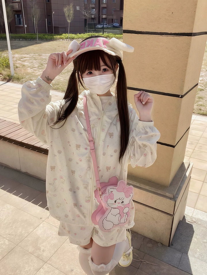Kawaii Hooded Sunscreen Jacket with Cat Ears & Animal Prints 42905:759091
