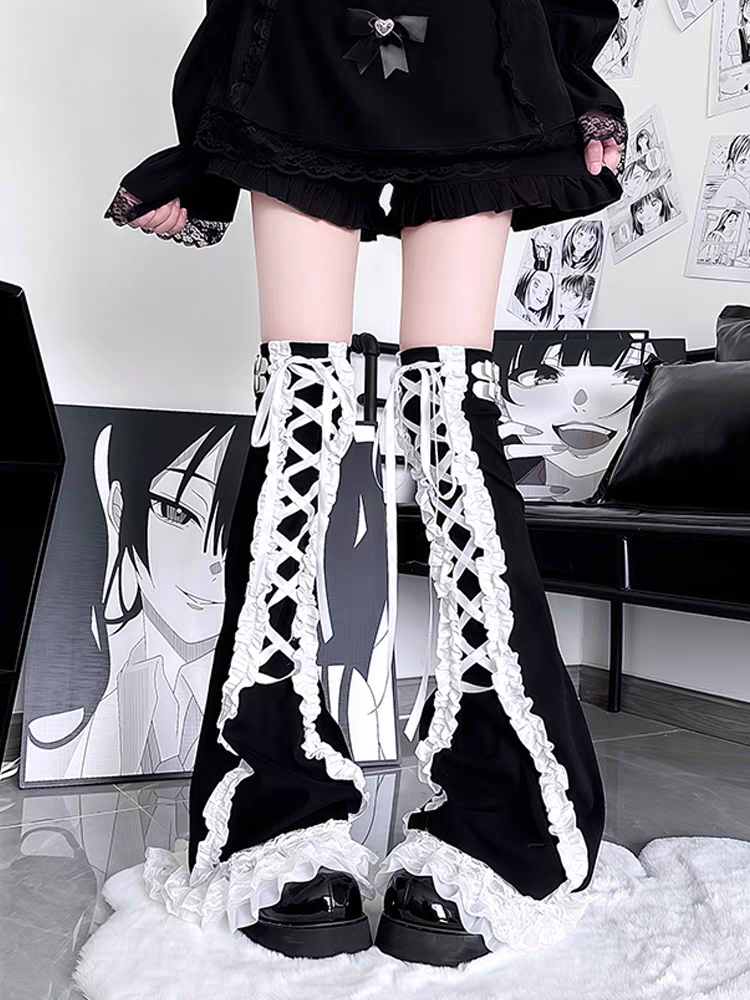 Jirai Kei Legwarmers, Lace-Up and Cross Details 44481:816524