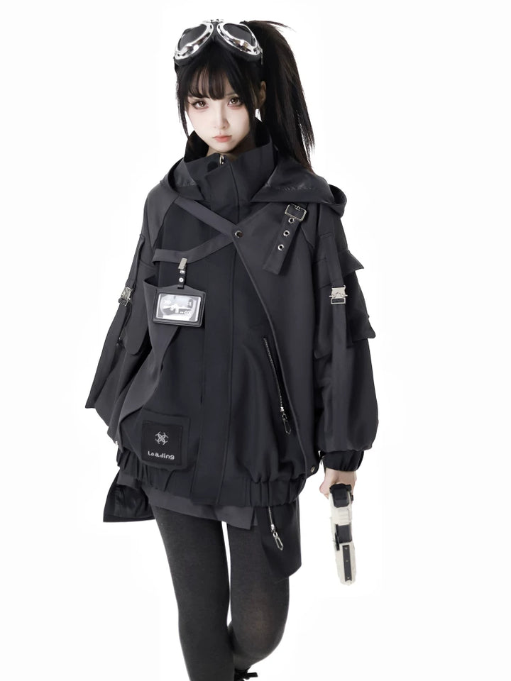 Techwear Black Jacket, Futuristic Pants & Skirt 44862:828363