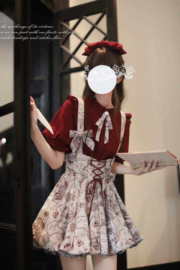 Classic Lolita Dress Jacquard Bud Salopette + Blouse + Bloomers 42920:757808