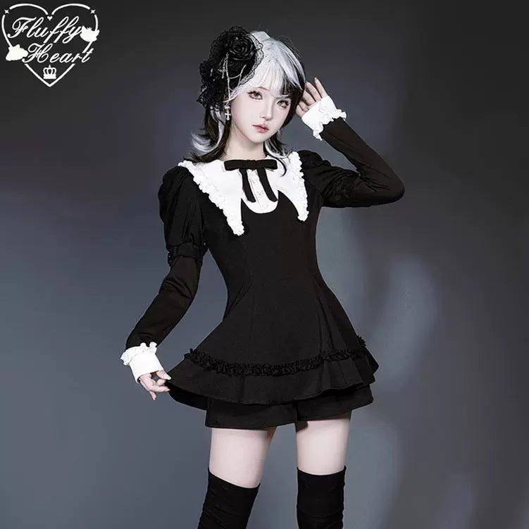 Jirai Kei Dress Set Puritan Collar Dress And Shorts Setup 40752:677144