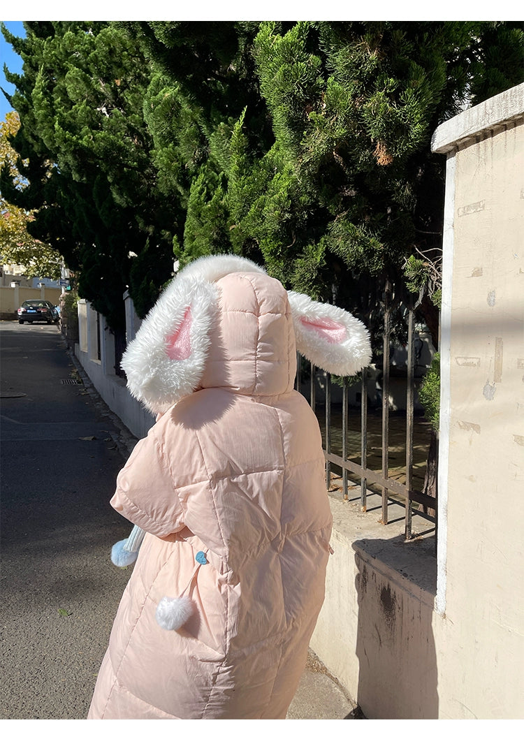 Kawaii Winter Coat Rabbit Ear Hooded Long Down Jacket 40340:665514