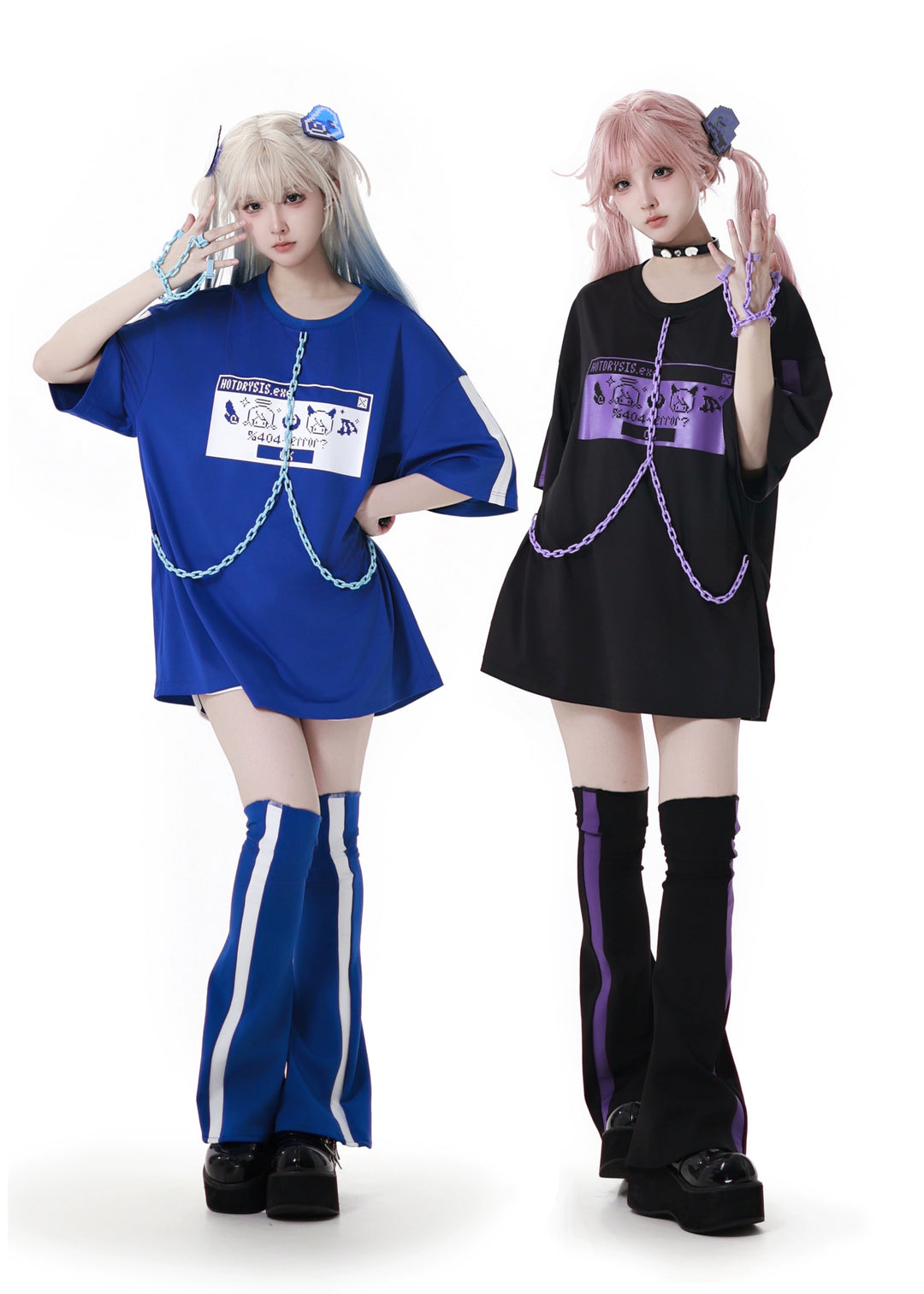 Jirai Kei T-shirt Outfit With Detachable Chain Accents 43194:770527
