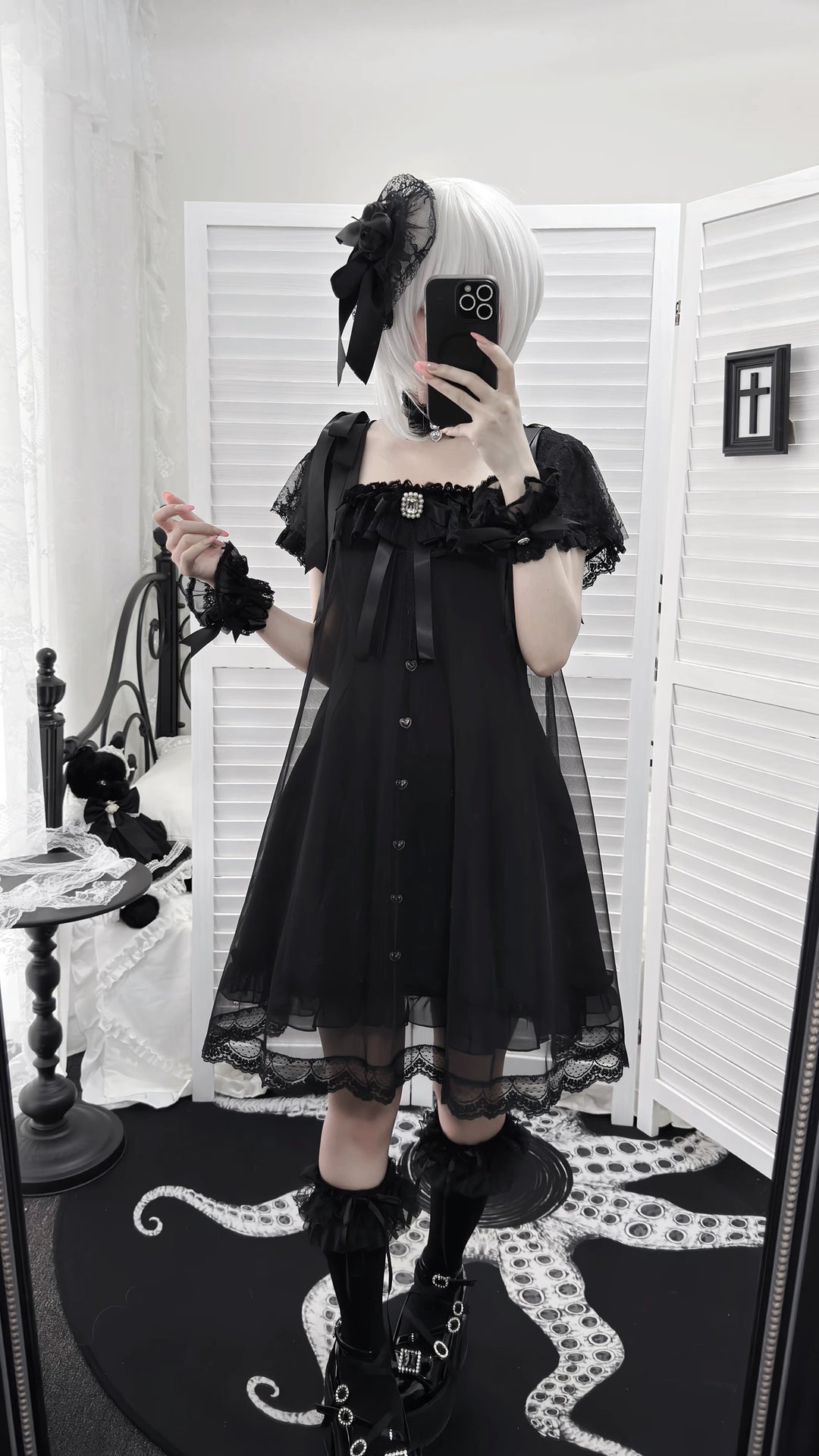 Jirai Kei Tulle Overlay Dress, Square Neckline 45558:855509