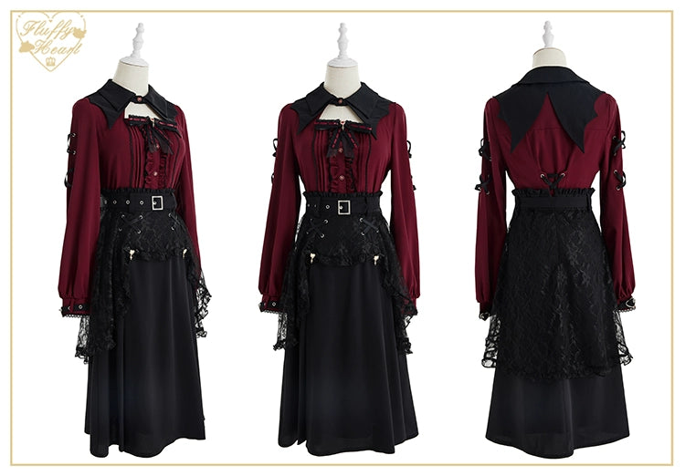 Jirai Kei Black Skirt Double Layer Long A-line Skirt 31468:366460