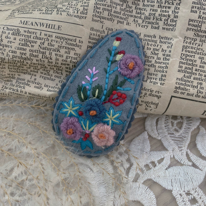 Mori Kei Hair Clip Hand-embroidered Sweet Hair clip (Grey) 36434:522034 (Grey) 36434:522034