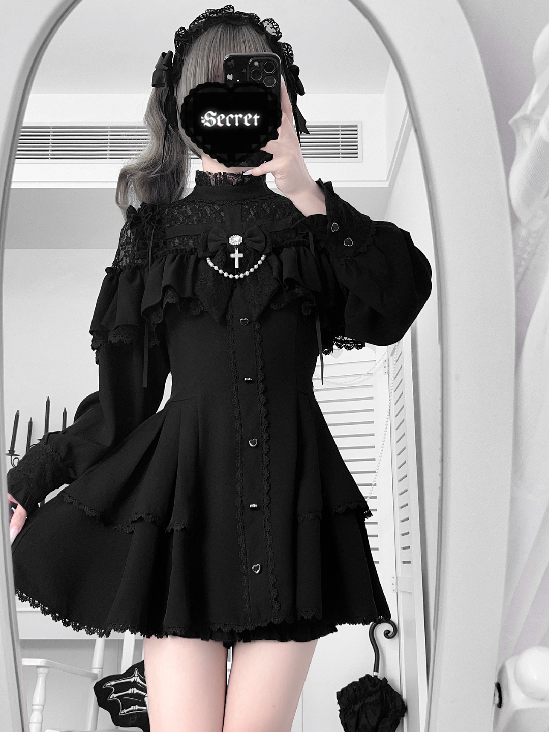 Cape Style Jirai Kei Dress, Cross Pendant (2XL L M S XL) 43685:832724