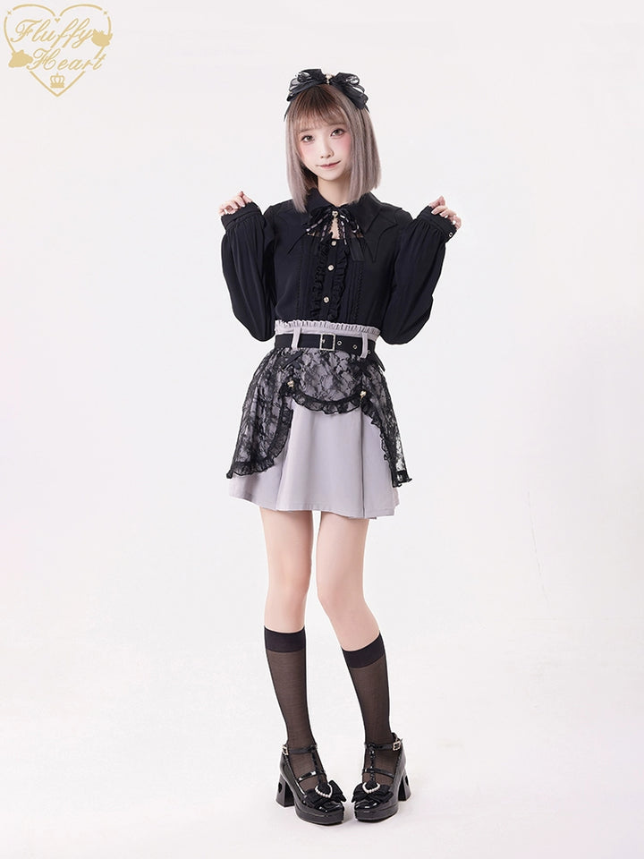 Jirai Kei Black Purple Skirt With Double Layer 21940:350818 21940:350818