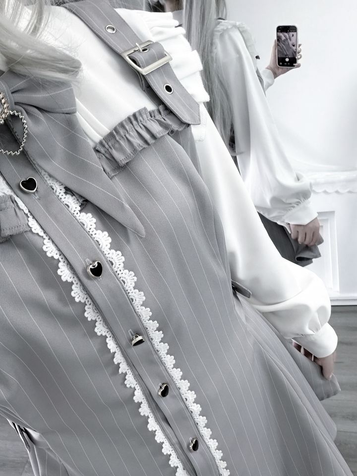 Jirai Kei Striped Dress, Contrast-color Long Sleeve 45795:865642