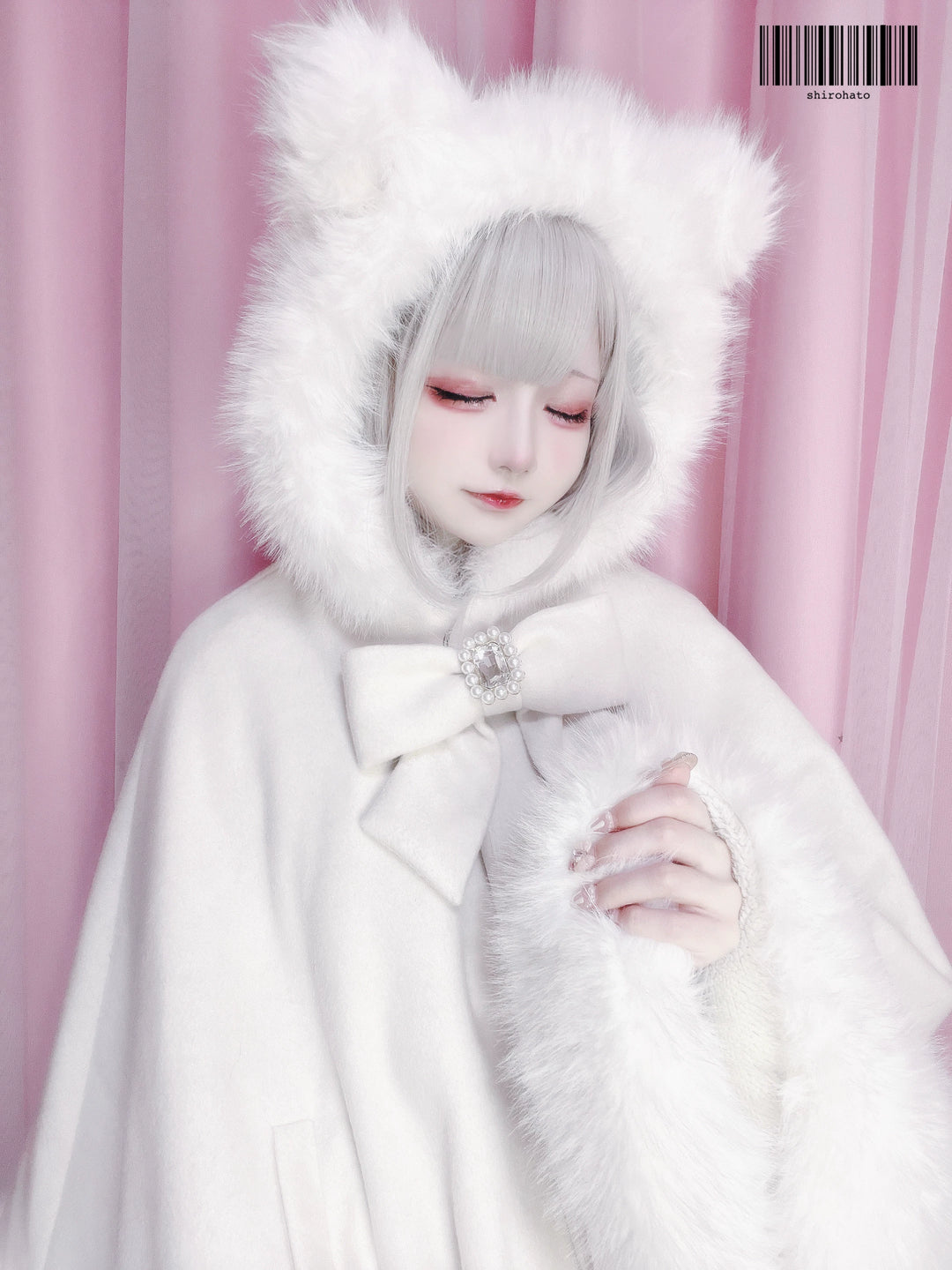 Jirai Kei Coat Cat Ear Hood Coat Winter Wool Cape Jacket 40958:702714