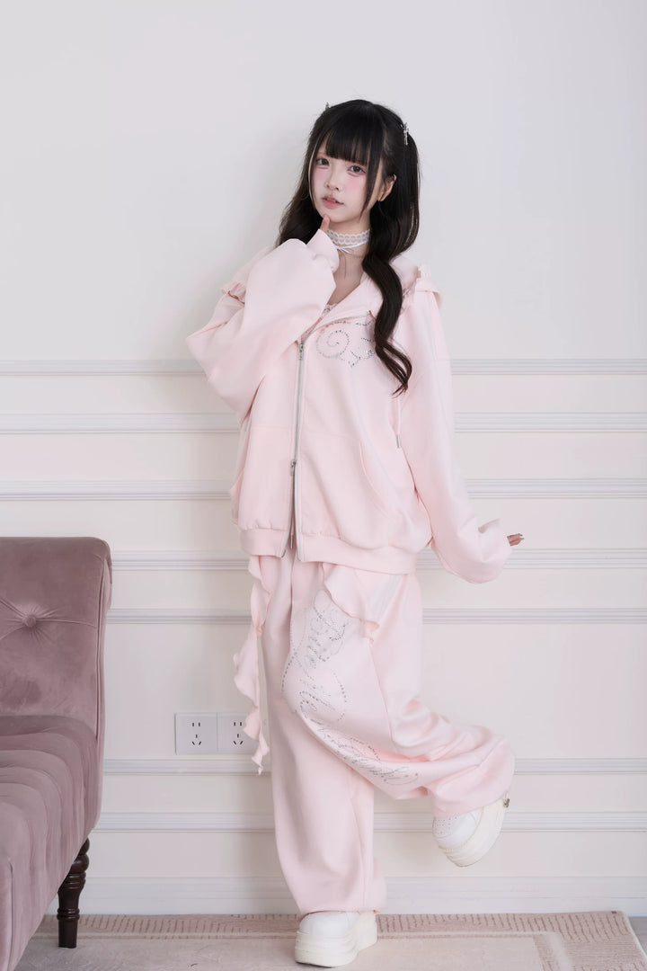 Sporty Hoodie Jacket 4-Piece Set, Hot-Fix Rhinestone 45857:865881