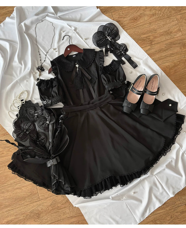 Seiso Kei Solid Lace Dress, Open Shoulder 45634:857924