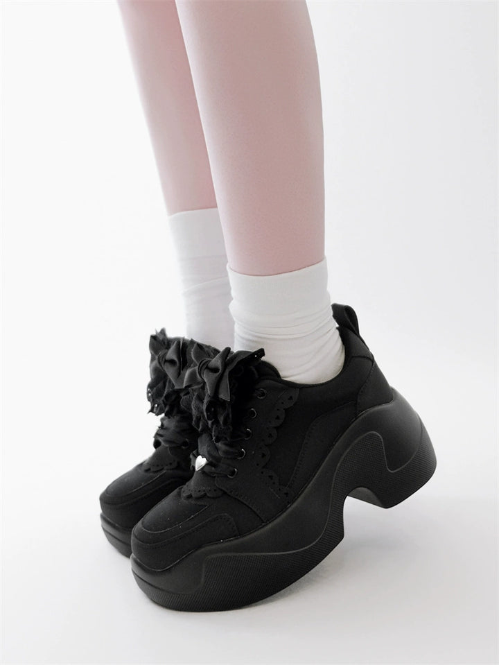 Jirai Kei Sneakers Platform Shoes With Lace Bow and Ruffle Trim 42161:729259