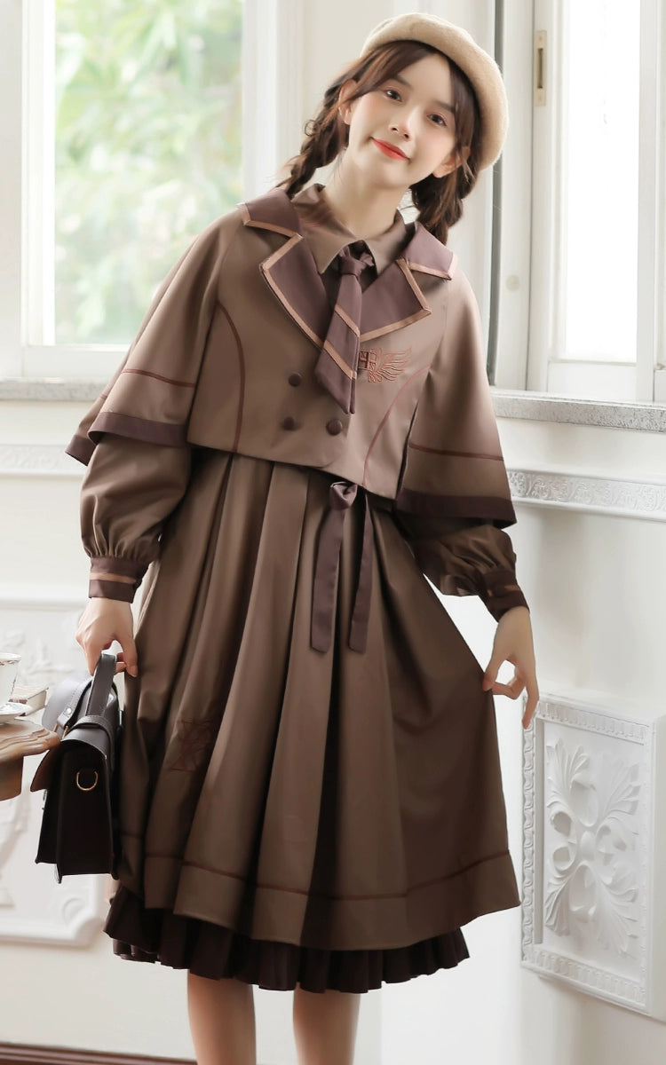 Preppy JK Uniform Dress A-line Princess Dress With Cape Multicolor (L M S XL) 42437:761029