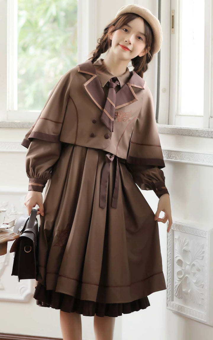 Preppy JK Uniform Dress A-line Princess Dress With Cape Multicolor (L M S XL) 42437:761029
