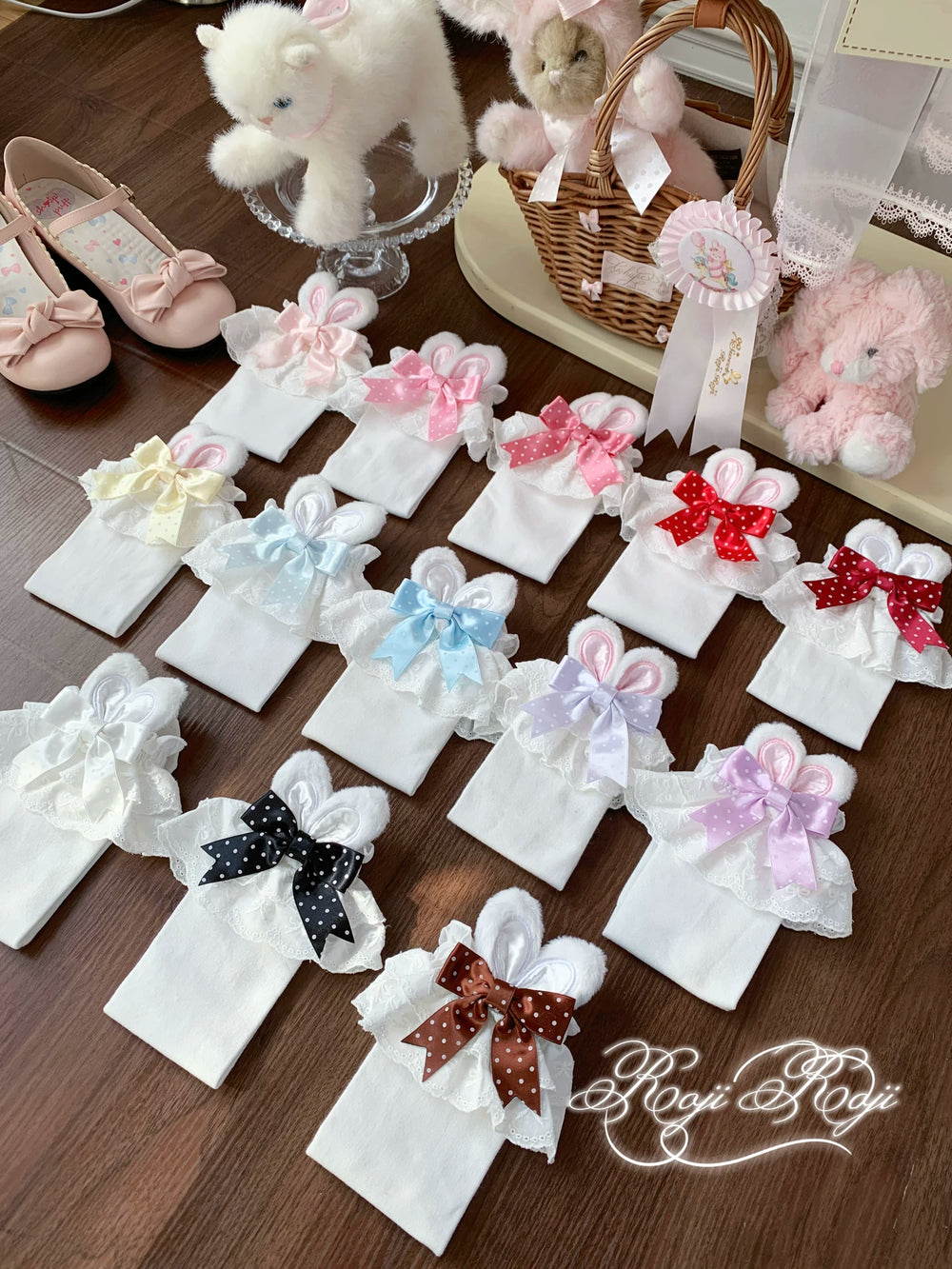 Sweet Lolita Mid-Calf Cotton Socks, Bunny Ears, Polka Dots 44712:819621