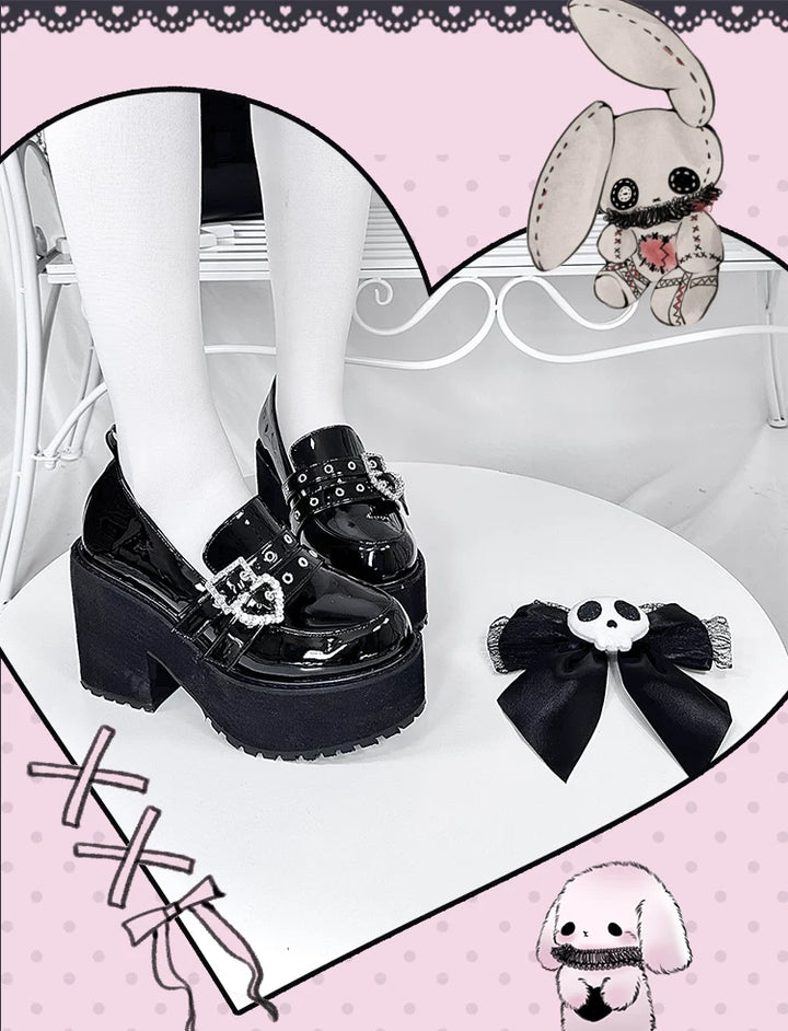 Punk Slip-on Platform Shoes, Heart Rhinestone Buckle Strap 45864:867040