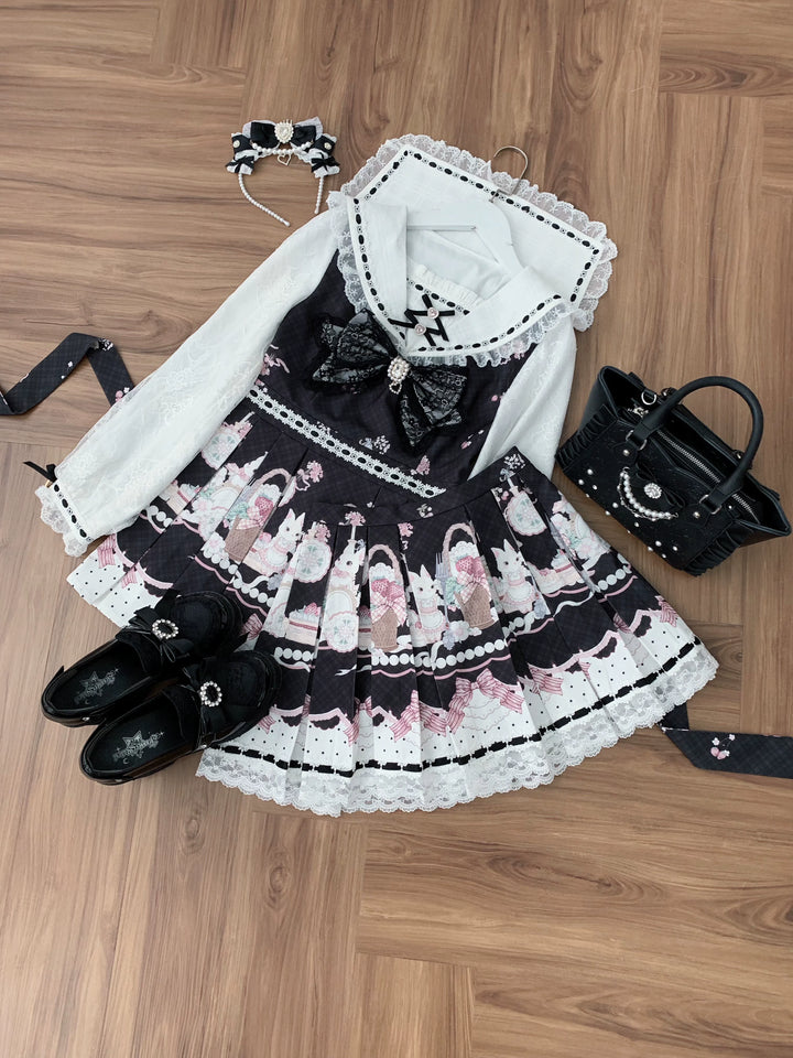 Sweet Lolita Sailor Collar OP Dress, Strawberry & Bunny Print (L M S) 45872:872429