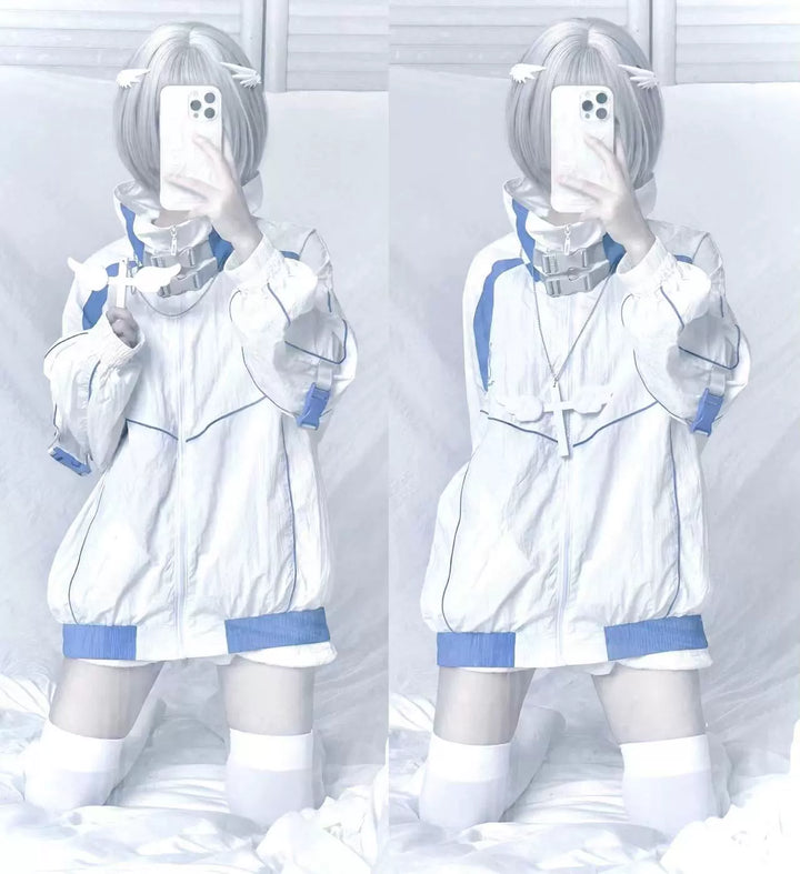 Jirai Kei Jacket White Blue Long-sleeved Sun Protection Coat 38506:593118