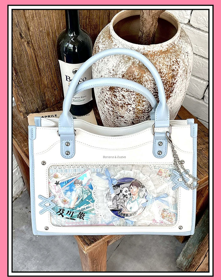 Y2K Square Shaped Ita Bag, Clear Window & Star Chain 45418:848130