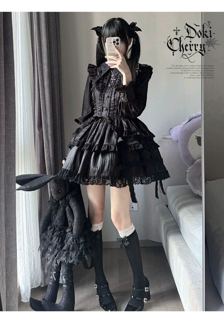 Gothic Lolita Black OP Dress, Bat Wing Collar 44074:795974
