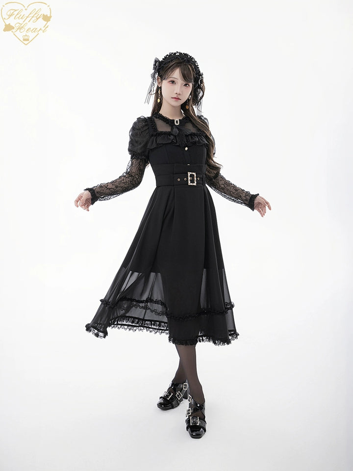 Lace-sleeves Jirai Kei Blouse & Voile Skirt With Detachable Belt 42954:758883