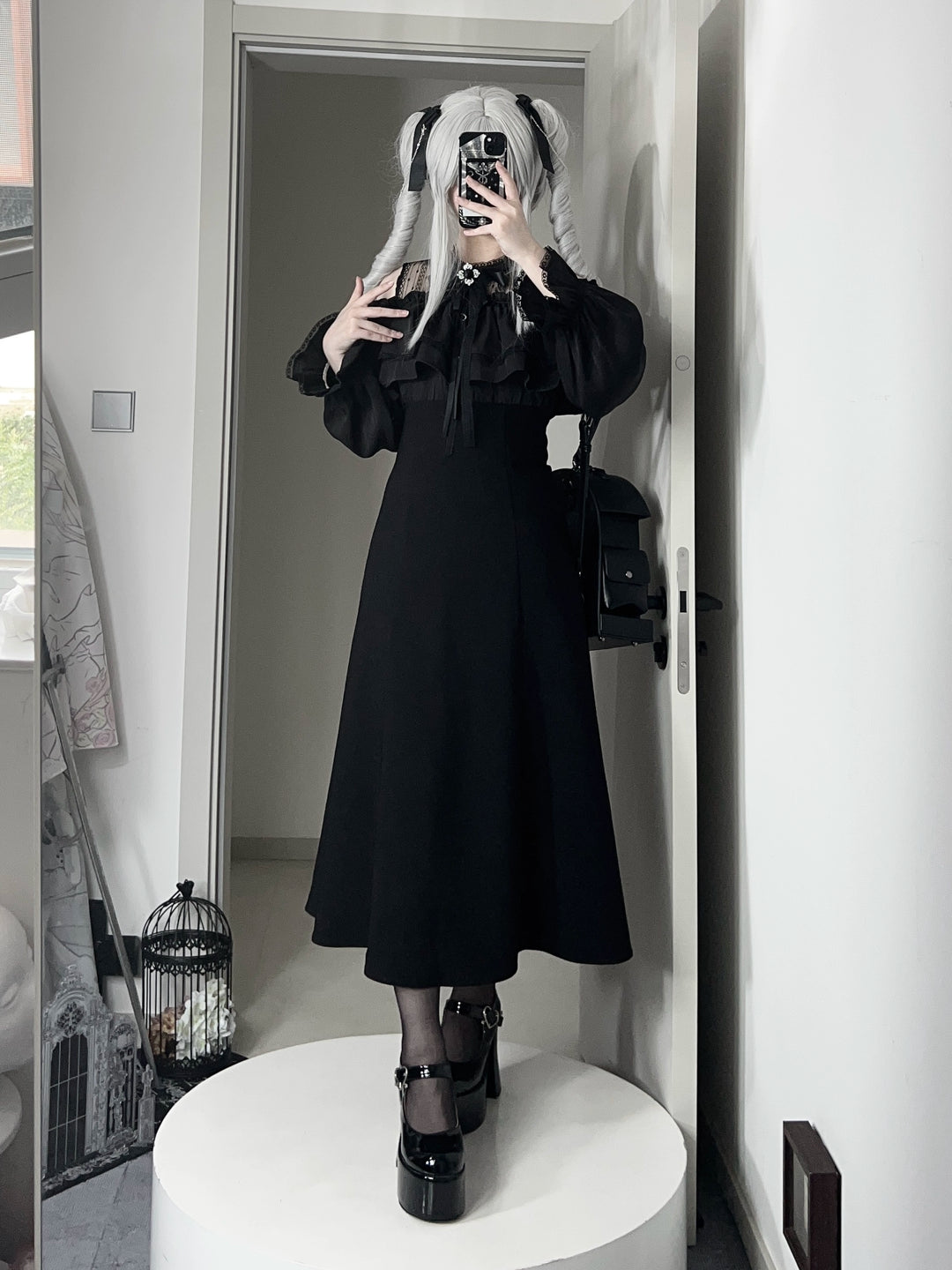 Gothic Black Open-Shoulder Long Dress 44168:798407