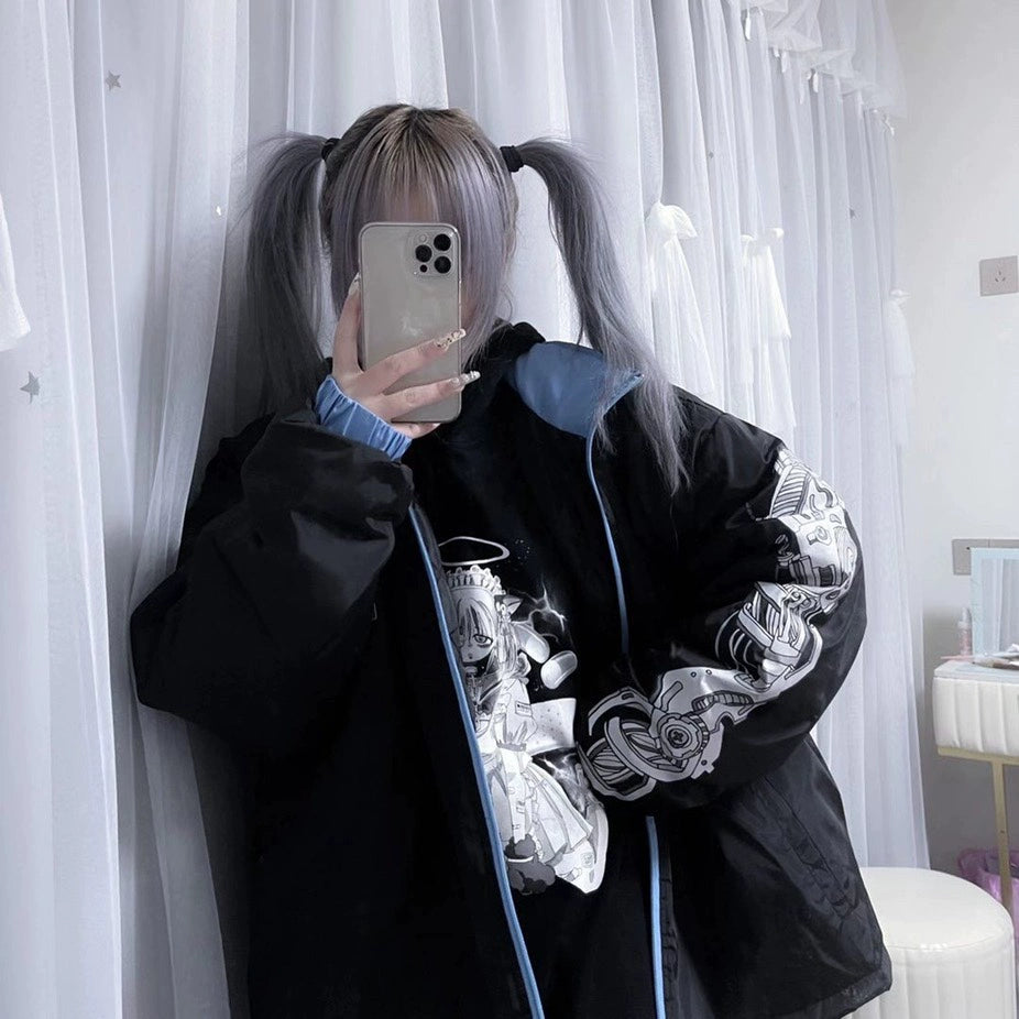 Plus Size Jirai Kei Coat Subculture Black White Jacket 33988:484994