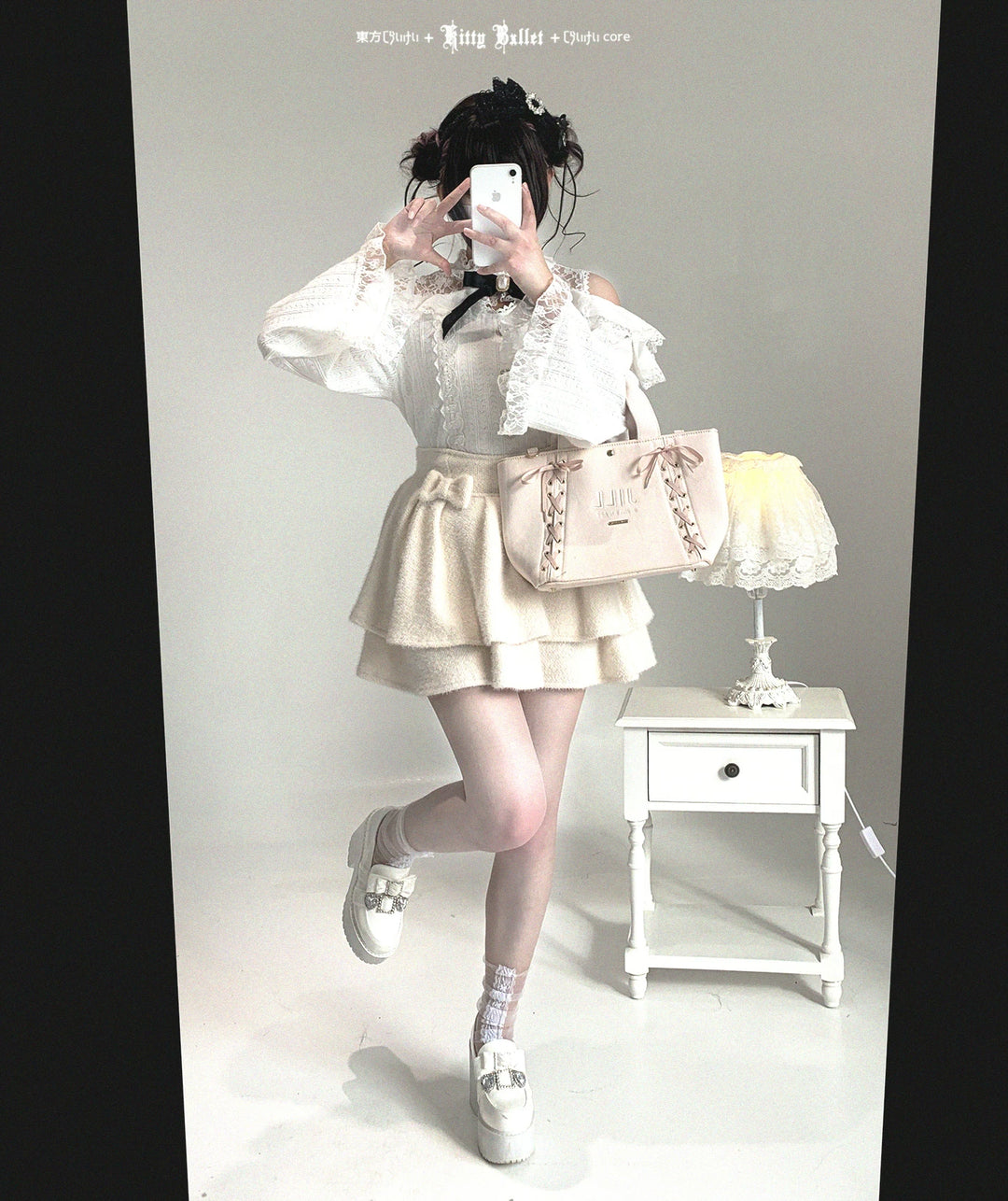 Jirai Kei Off-Shoulder Sweater, Lace Neck 44471:811013