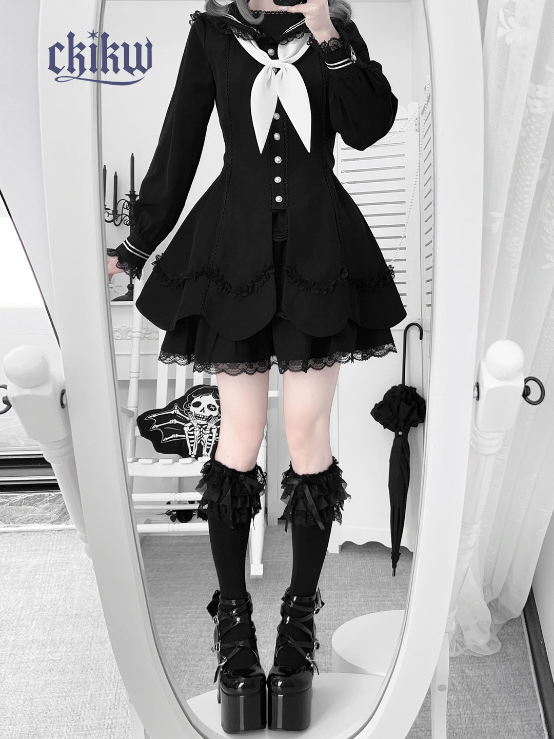 Sailor Collar Subculture Dress Set, Petal-Shaped Hem 43865:788519