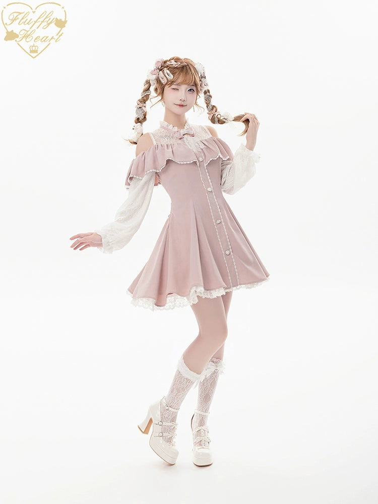 Jirai Kei Dress Set Ryousangata Dress Drop Shoulder Dress 37122:551978