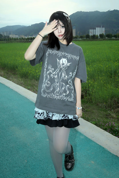 Subculture T-shirt Double Snake Print Short Sleeve Top 37706:577540