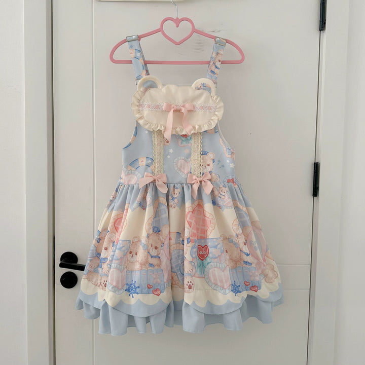 Sweet Lolita Dress Bear Print Jumper Dress Kawaii Salopette (L S) 37288:555380 (L S) 37288:555380