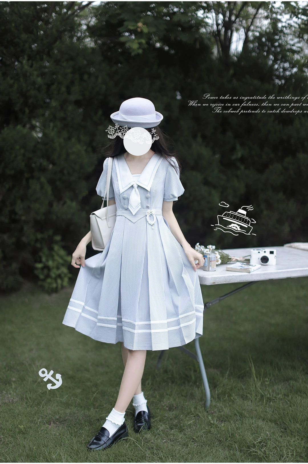 Summer JK Uniform Striped Dress, Sailor Collar 43627:781358