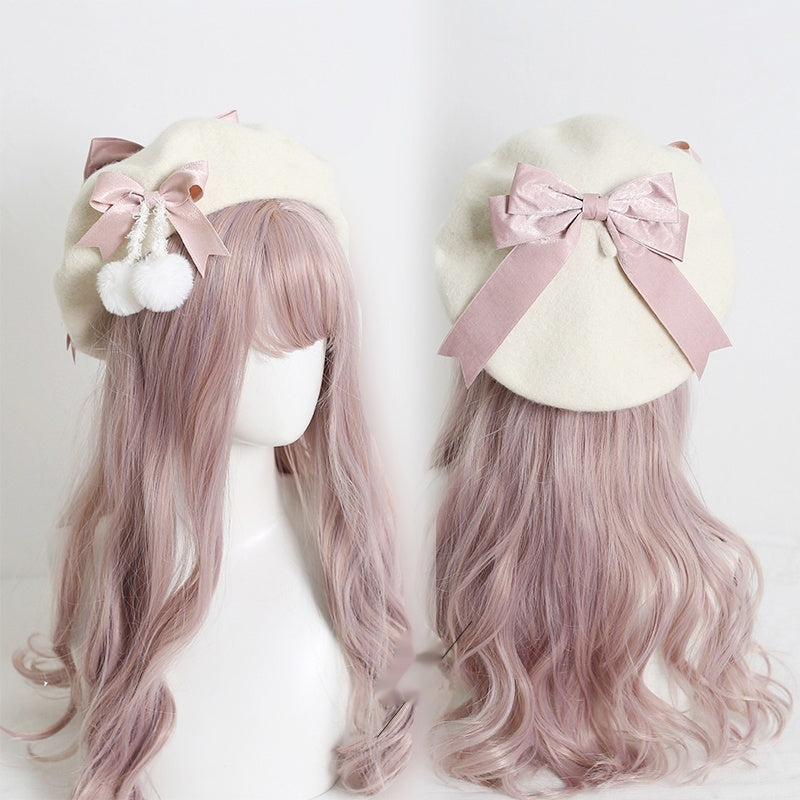 Japanese Lolita Felt Ball Bow Multicolored Hat Beret 28930:350674 28930:350674